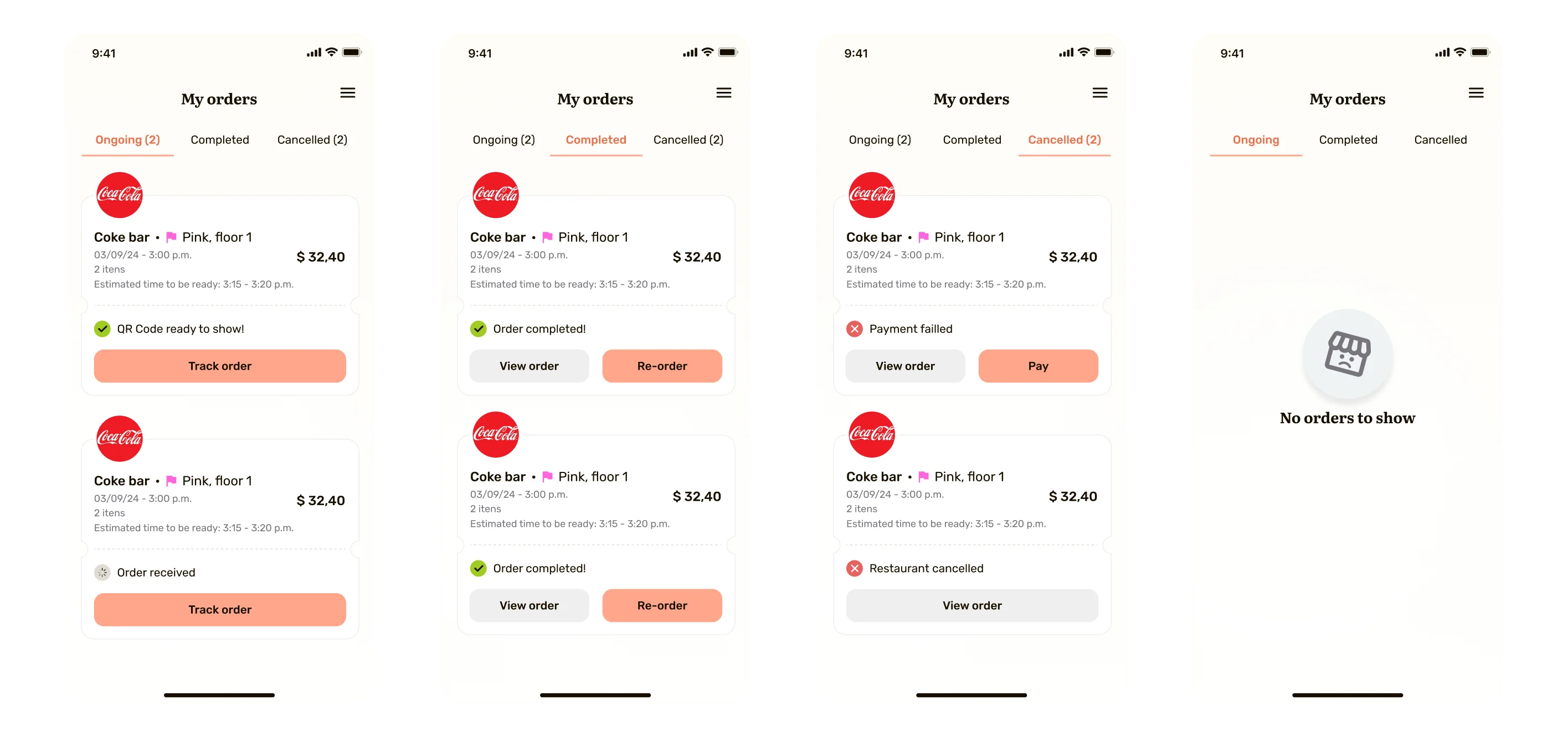 Checkout screens